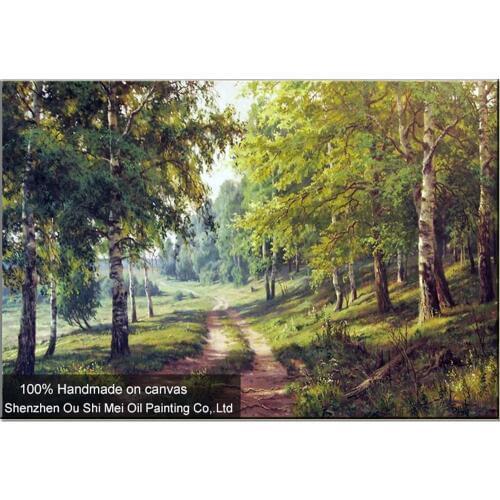 Famous Art Hand Painted Russian Landscape Oil Painting Wall Decor Imitation Paintings Forest Tree Road Spring Scenery Painting