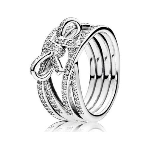 Free Shipping Real 925 Sterling Silver Ring Delicate Feeling Bow Zircon Rings For Womens Gift Banquet Jewelry