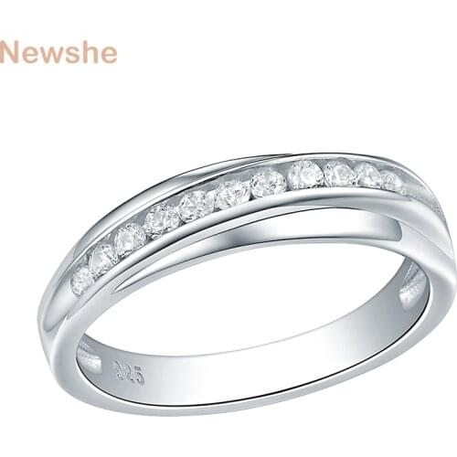 Newshe 925 Sterling Silver Simple Wedding Band Engagement Ring For Women Round AAAAA CZ Stunning Jewelry Finger Ring QR104773