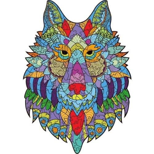 Family Play Game Collection Wooden Wolf Jigsaw Puzzles162 Pieces Laser-Cut Unique Gift for Adults&Kids Animal Shaped