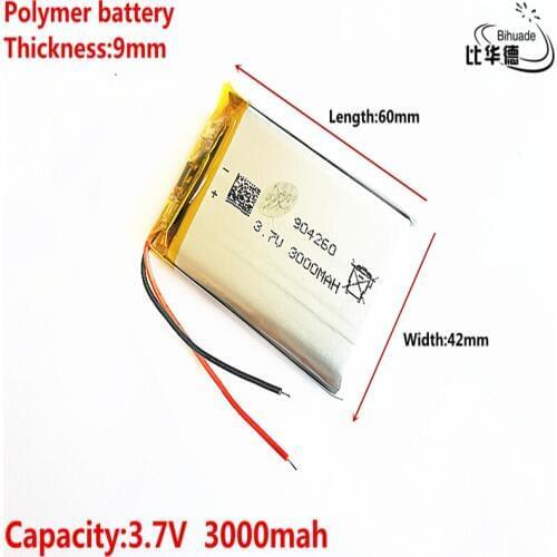 Liter energy battery Good Qulity 3.7V,3000mAH 904260 Polymer lithium ion / Li-ion battery for tablet pc BANK,GPS,mp3,mp4