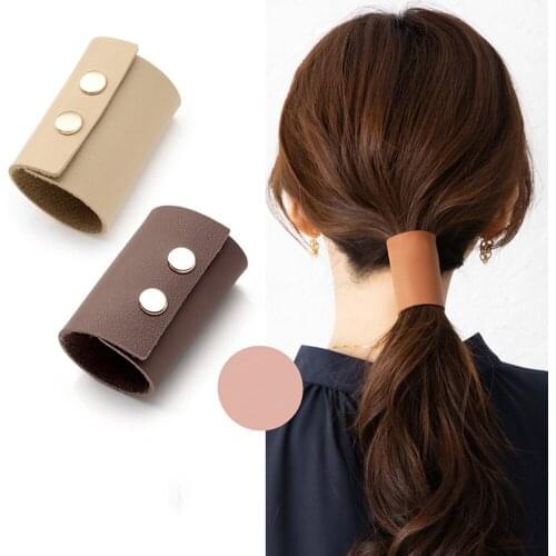 Fashion Japanese PU Leather Solid Color Hair Bands Simple Hair Rope Ponytail Hair Ties Headbands Girl Women Hair Styling Tools