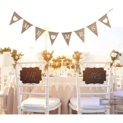 Mr Mrs Love heart Vintage Wedding Banner Jute Bunting Photo Props Marry Rustic Garland Flag Party Wedding Decoration