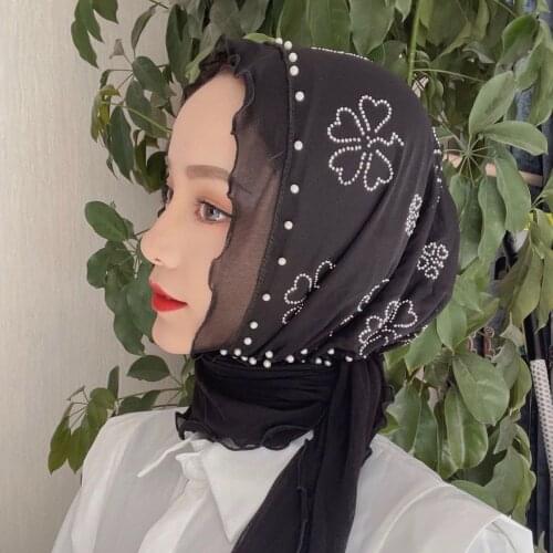 Muslim womens turban ladies fashion net yarn Muslim scarf Arab ladies spring fashion solid color scarf shawl adult head scarf