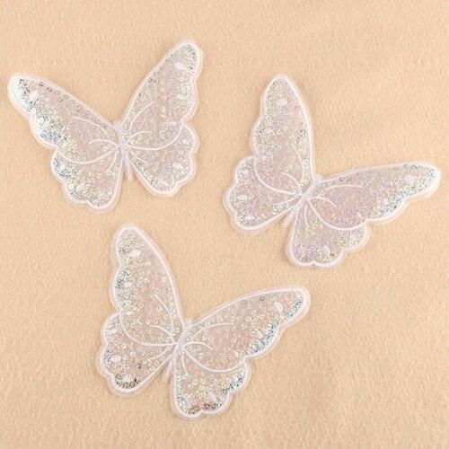 50pcs/lot Embroidery Patches Letters Clothing Decoration Accessories White Butterfly Diy Iron Heat Transfer Applique Iron on