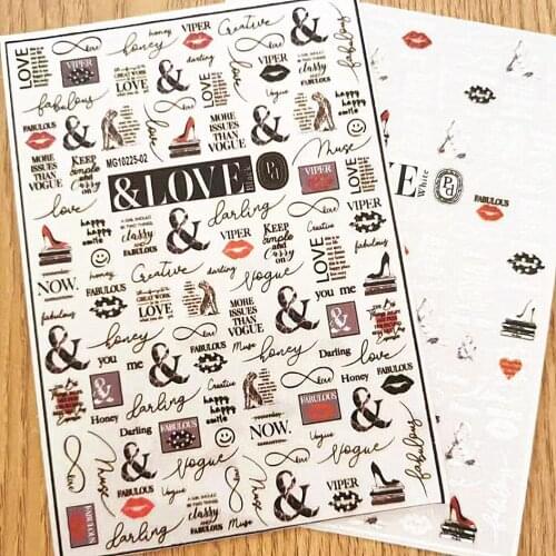Newest WG0225-01 letter design nail stickers 3d Japan Korea style nail decals self-adhesive DIY nail decoration tips