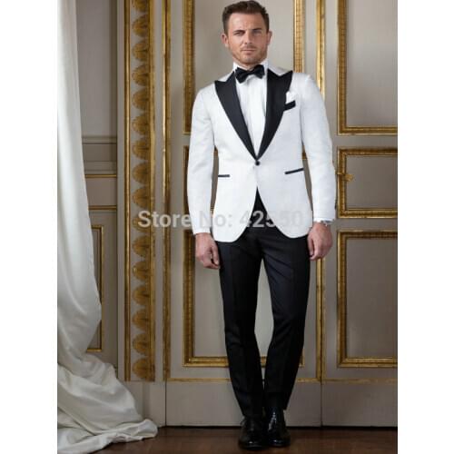 2020 New Fashion Dress White Men Suits Peaked Lapel Business Wedding Party Suits Terno Masculino Wedding Groom Best Man Blazer