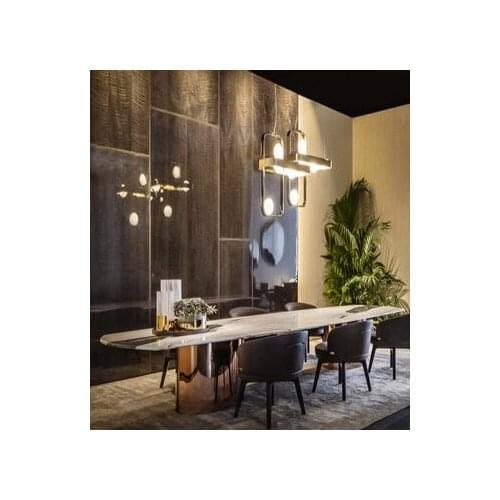 Dining table chair single rock plate long dining table Lauren black gold marble dining table custom dining room furniture
