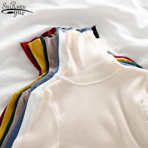 2021 Autumn Turtleneck Women Long Sleeve Sweater Solid Women Casual Clothing Slim Warm Knit Bottoming Pullover Sweater 10977