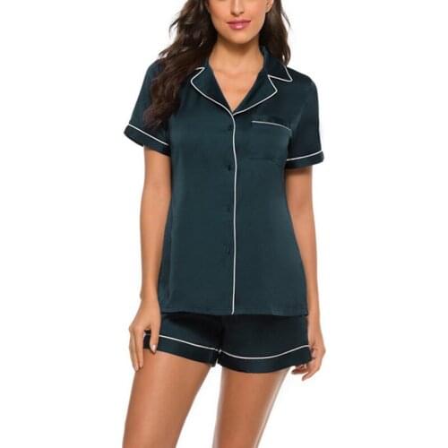 Faux Silk Pajama Women Home Suit Solid Color Pyjamas Set Leisure Women Shorts Nightwear Sleepwear Woman Pajama Set Home Clothing