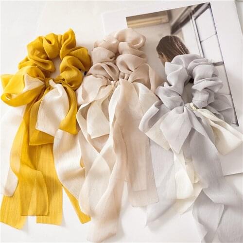 6 pieces chiffon hair ties in fashion style, silk satin bow, hair ties, ponytail holders for women or girls