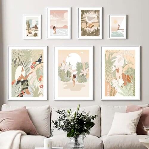 Sexy Woman Cactus Plant Leaf Sun Sea Surf Wall Art Canvas Painting Nordic Posters And Prints Wall Pictures For Living Room Decor