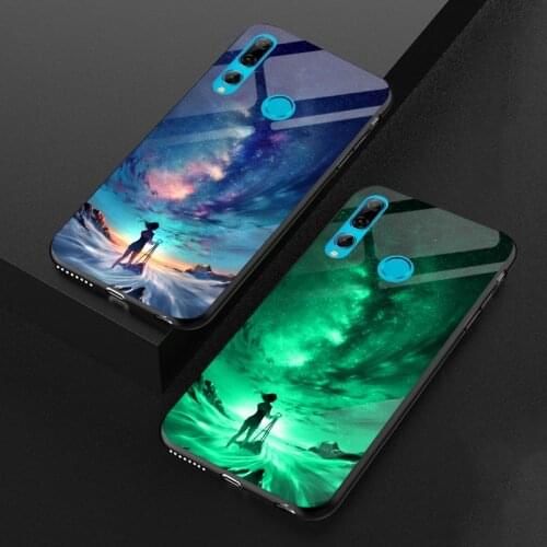 Luminous Glass Glow Case For Huawei Y5 Y7 Y9 2019 Y8P Luxury Shine Starry Sky Silicone Back Cover For Huawei P Smart Z S
