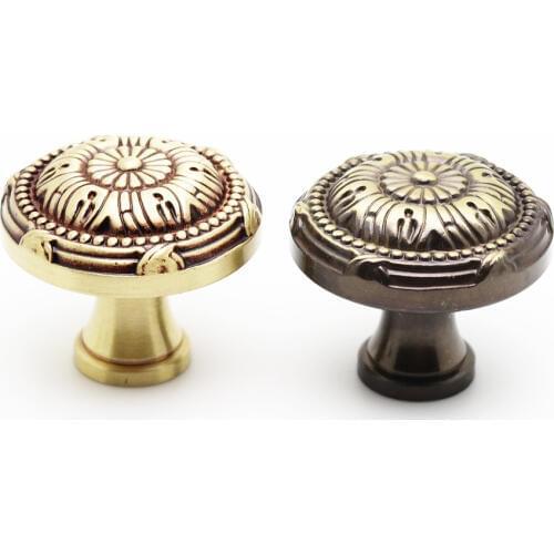 Solid Copper European Classic Bronze Drawer Cabinet Cupboard Door Knob Furniture Handle Single Hole-Mounted
