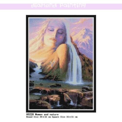 Women and Nature Round/Square 5D DIY Diamond Painting Pattern Portrait Mosaic Embroidery with Rhinestones, Wall Art, Home Decor