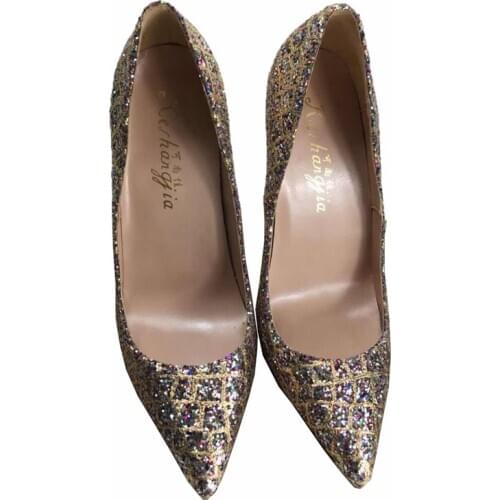 2018 spring new gold color pointed toe slip-on high heels pumps keshangjia shallow mouth womens Wedding shoes