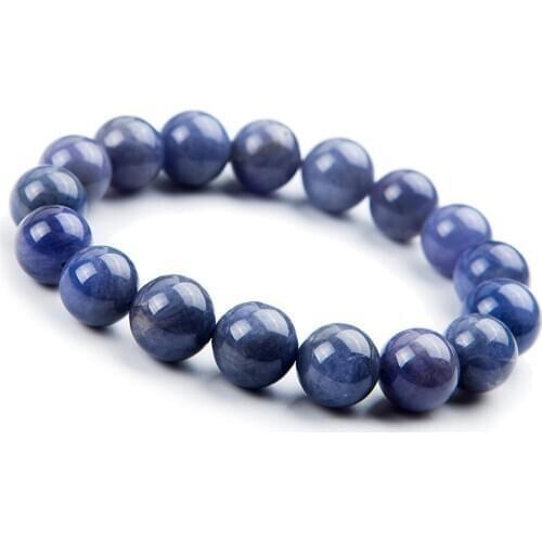 12mm Genuine Natural Blue Zoisite Stretch Bracelet Women Femme Charm Round Bead Bracelet