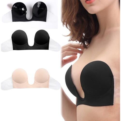 Women Self Adhesive Strapless Seamless Blackless Solid Bra Stick Gel Silicone Push Up womens underwear Invisible Bra