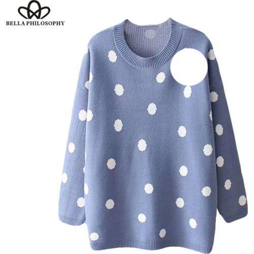 Bella Philosophy Pull Femme O Neck Polk Dot Korean Sweater Women Casual Long Sleeve Student Pullover Long Sleeve Sweet Jumper