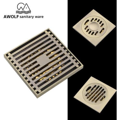 10cm Square Waste Water Floor Drain Strainer Deodorant Solid Brass Shower Drain For Kitchen And Bathroom Bronze Brushed AH6158
