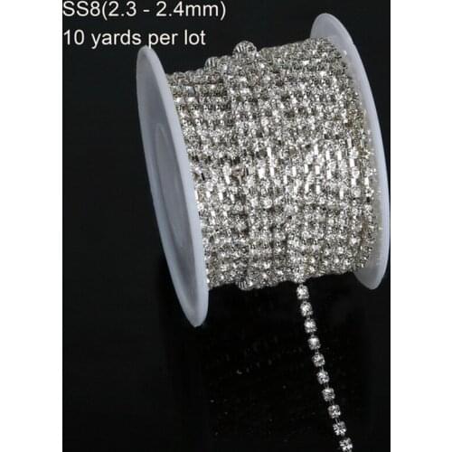 10 yards Rhinestone Glass Chain Plated Silver Party Crystal Embellishment DIY Sewing Clothing Decoration Accessories