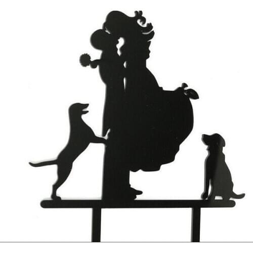 100pcs/lot, Creative Kissing Lovers With Two Dogs Acrylic wedding cake inserted card Wedding Cake Topper Party Cake Decorations