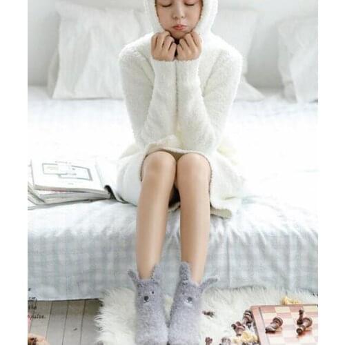 2 pairs/lot! 2020 Non-slip Floor Velvet Socks Warm Furry Ear Koala Women Socks Cute Animal Thick Home Socks