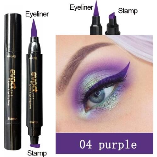 2 In1 Eyeliner Stamp Liquid Eyeliner Pencil 7 Color Black Waterproof Long Lasting Quick Drying Smooth Cosmetic Makeup TSLM1