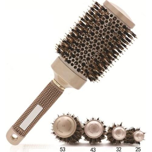 4pcs Round Brushes with Natural Boar Bristles Nano Thermic Ceramic Coating Ionic Roller Hairbrush for Blow Drying Curling Salon