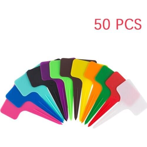 50PCS Garden Plant Labels 12Colors T Type Mark Plant Tag Nursery Markers Flower Bonsai Pots Labels Tray Mark Tools For seedlings