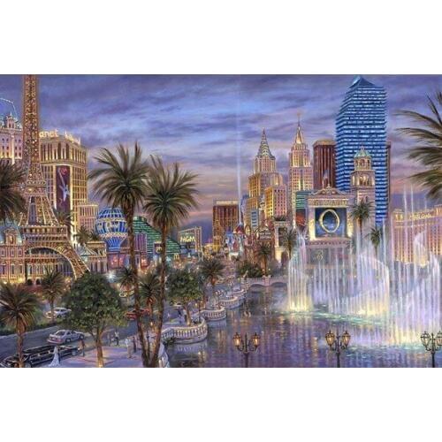 64-42-Needlework Crafts Full Embroidery DIY French DMC Quality Counted Cross Stitch Kit 14 ct Oil painting Evening in Vegas