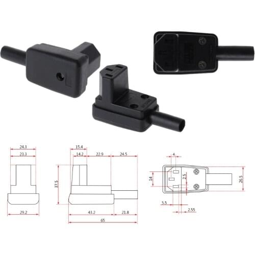 90 Degree Angled IEC 320 C13 Female Plug AC 10A 250V Power Cord Cable Connector