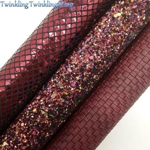 PLUM WINE Glitter Fabric, Metallic Faux Fabric, Snake Synthetic Leather Fabric Sheets For Bow A4 21x29CM Twinkling Ming XM784