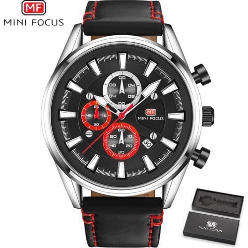 MINI FOCUS Luxury Brand Sport Watches For Men Analog Date Quartz Big Watch Men Leather Clock Male Military Men Watch Waterproof