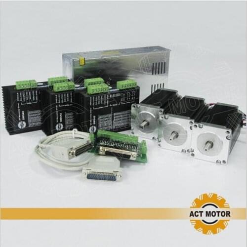 ACT Motor 3Axis Nema23 Stepper Motor Dual Shaft 23HS2430B 425oz-in 3A 4Leads Bipolar+Driver DM542 128Micro Foam Metal Laser