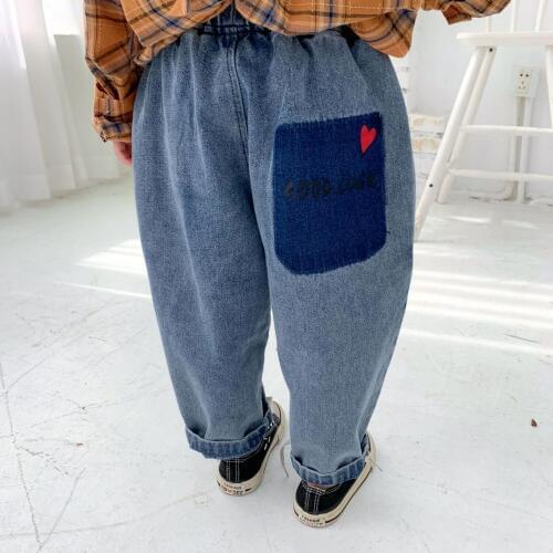 2 3 4 5 6 7 Y Kids Jeans Fashion Korean Love Print Loose Denim Pants For Boy Girl Harem Pants Spring Autumn Casual Baby Trousers