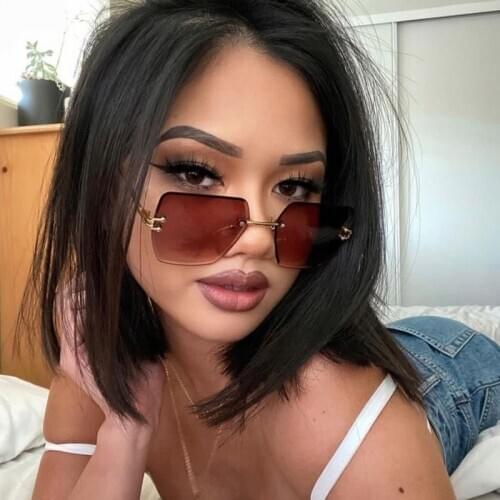 Luxury Brand Square Sunglasses Women 2021 Purple Pink Shades For Women 90s Vintage Rimless Cat Eye Sun Glasses Unisex UV400