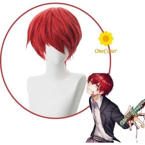 Karma Akabane Cosplay Wig Assassination Classroom Short Red Wig Heat-resistant Fiber Hair + Wig Cap Party Anime Role Play Props