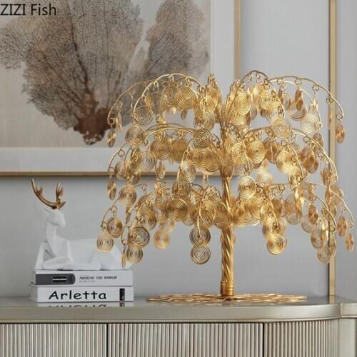 Chinese Feng Shui Furnishings Cash Cow Golden Wrought Iron Money Tree Study Desk Decor Mascot Crafts Ornaments Home Decoration