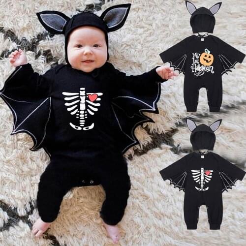 Baby Girl Rompers Boys Halloween Wing Romper + Hats Set Bat Imp Roupa De Bebes Newborn Jumpsuit Costume