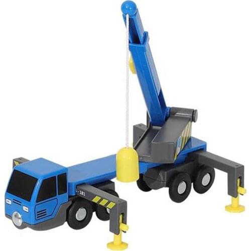 Diecast Telescopic Boom Lifting Crane Inertia Hand Push Engineering Vehicle Compatible with Wooden Train Track Toys for Kids