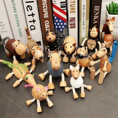 Wild Animal Model Doll Toy Elephant Monkey Cow Giraffe Lion Tiger Bear Wooden Action Models Educational Toy For Children Gifts
