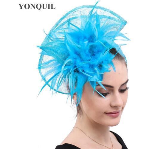 Fashion Feather Headwear 17 Color High Quality Fascinators Wedding Accessories Sinamay Fascinator Hats Event Headpiece MYQ032