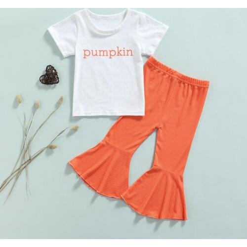 Fashion Girls Summer Clothes Sets 2pcs Letters Printed Short Sleeve T-Shirt Tops Flared Pants Children Clothing Outfit