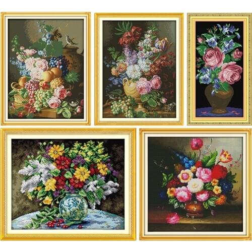 Stamped Cross Stitch Kit Joy Sunday Beautiful Vase Printed 11CT 14CT Counted Cross-stitch Kit Handmade Embroidery Needlework Set
