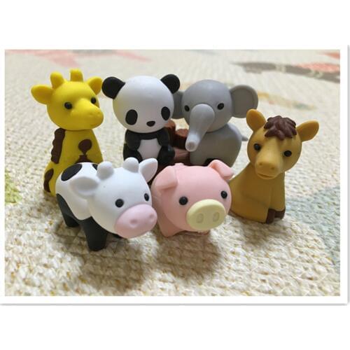 12 PCS/Set Cute Kawaii Animal Zoo Eraser Rubber Eraser Set School Office Erase Supplies Kids Gifts