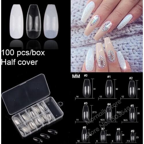 100 pcs Half Cover Coffin False Nails With A Nail Box 10 Sizes Ballerina Fake Nail Tips UV Gel Nail Art Tips