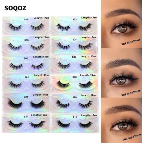 Mink Lashes False Eyelashes Short Messy Wispy Natural Eyelashe Fluffy Real 3D Mink Eyelashes Makeup Reusable False Lashes S01