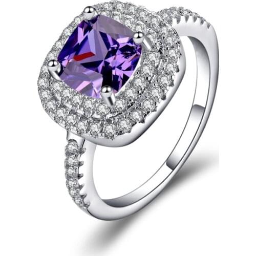 New Purple Pink Cubic Zircon AAA White Silver Color Wedding Rings For Women Luxury Crystal Engagement Ring Jewelry Party Gifts