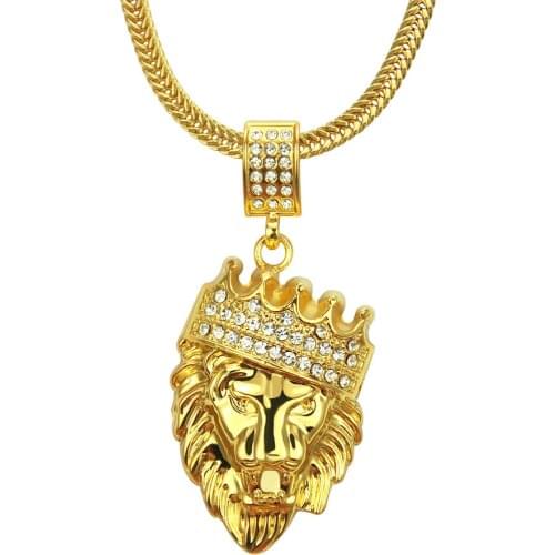 New fashion hip hop crown lion head necklace mens hiphop pendant boutique jewelry Drop shipping wholesale